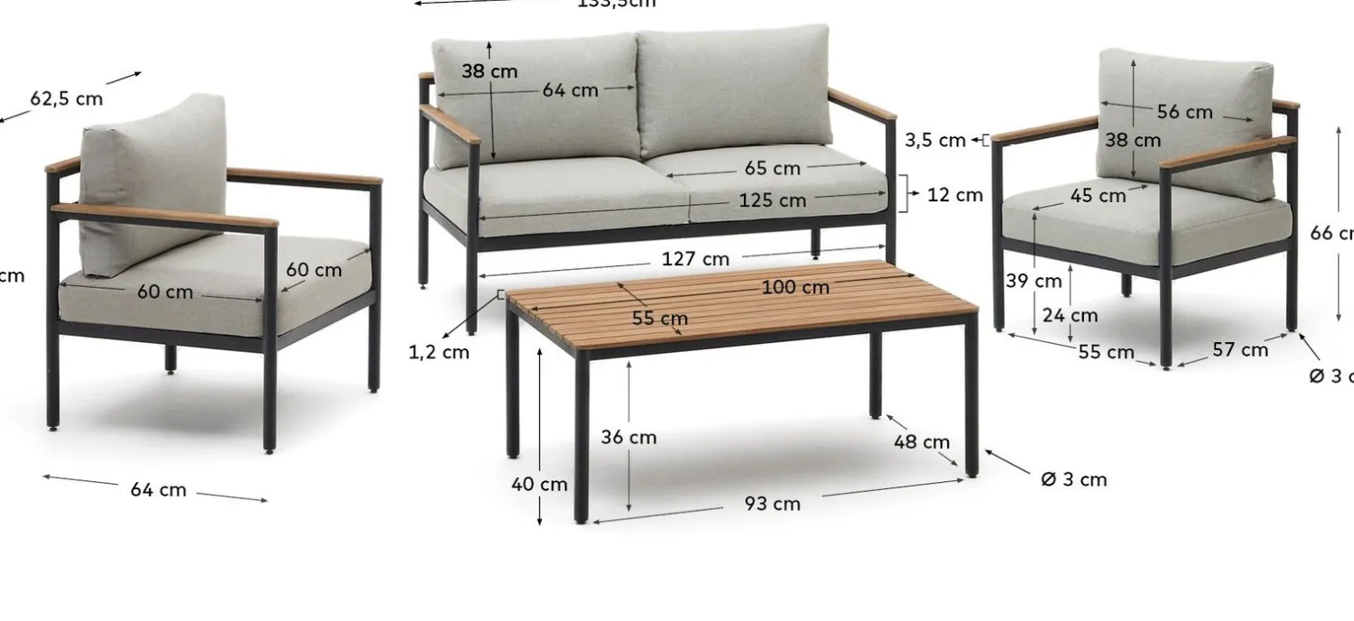 Loungesets-Kave Home Aiguafreda Loungeset Grijs
