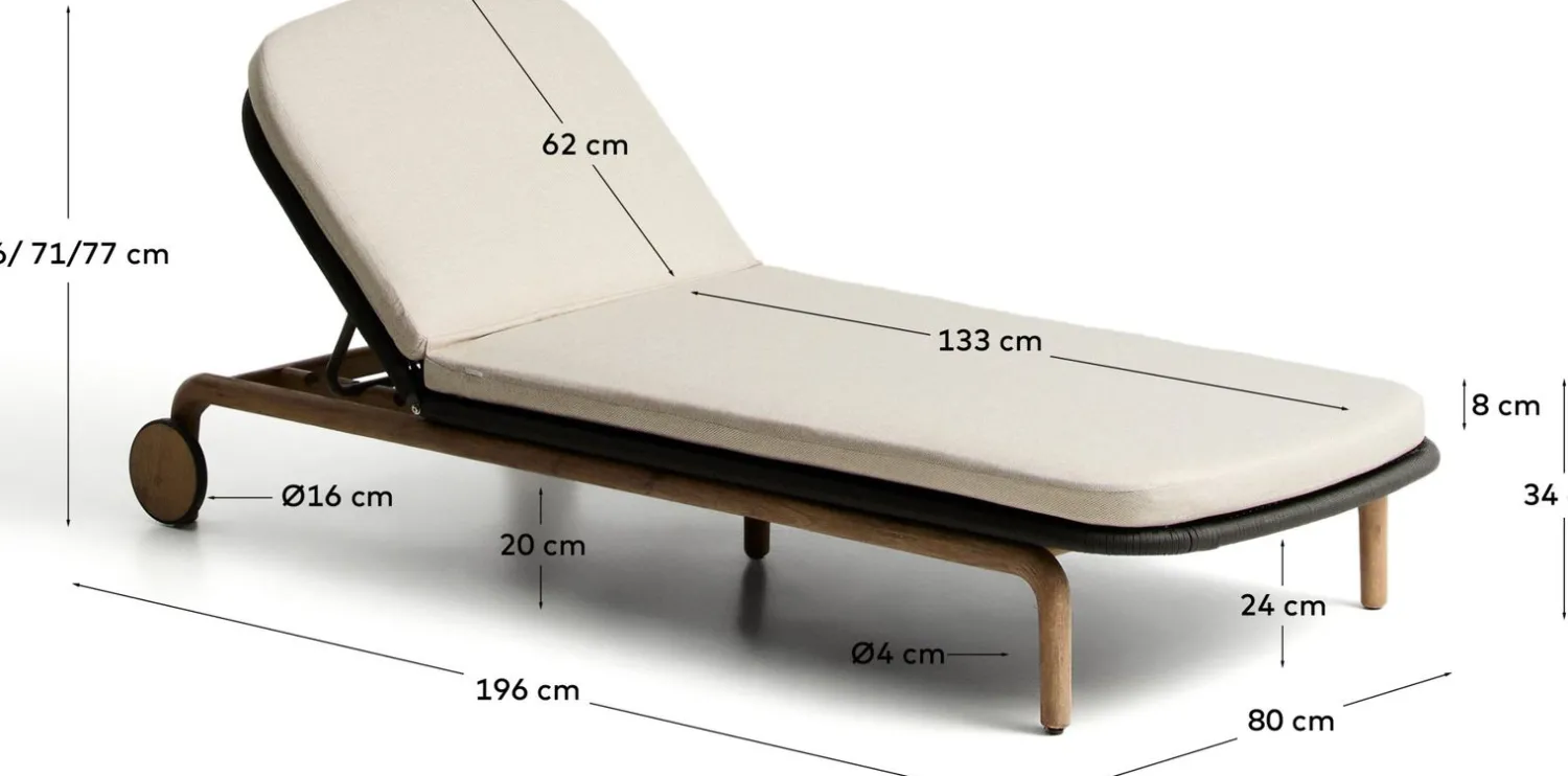 Tuinstoelen-Kave Home Alipa Outdoor Ligstoel Antraciet