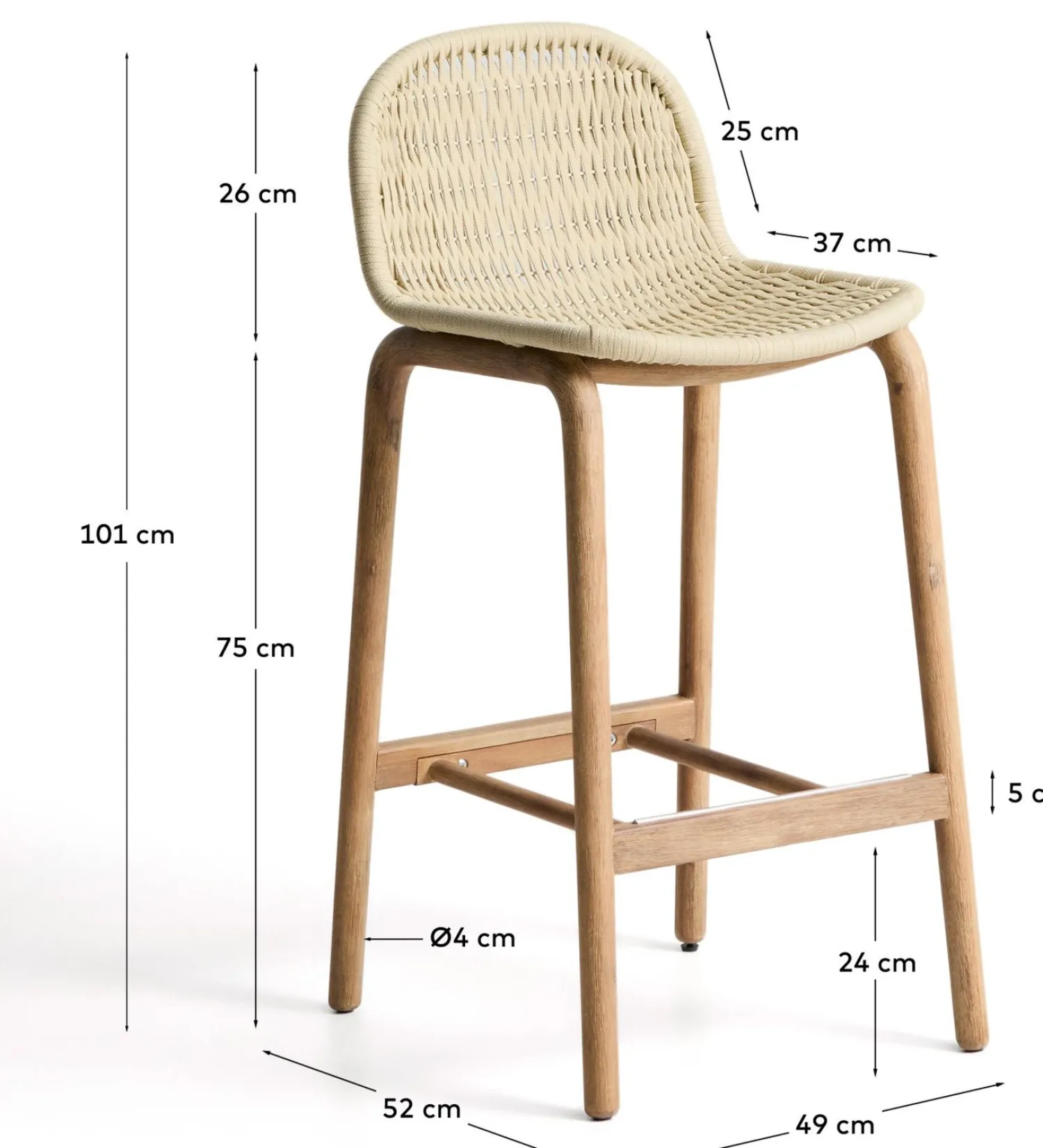Tuinstoelen-Kave Home Alipa Tuin Barkruk Ecru