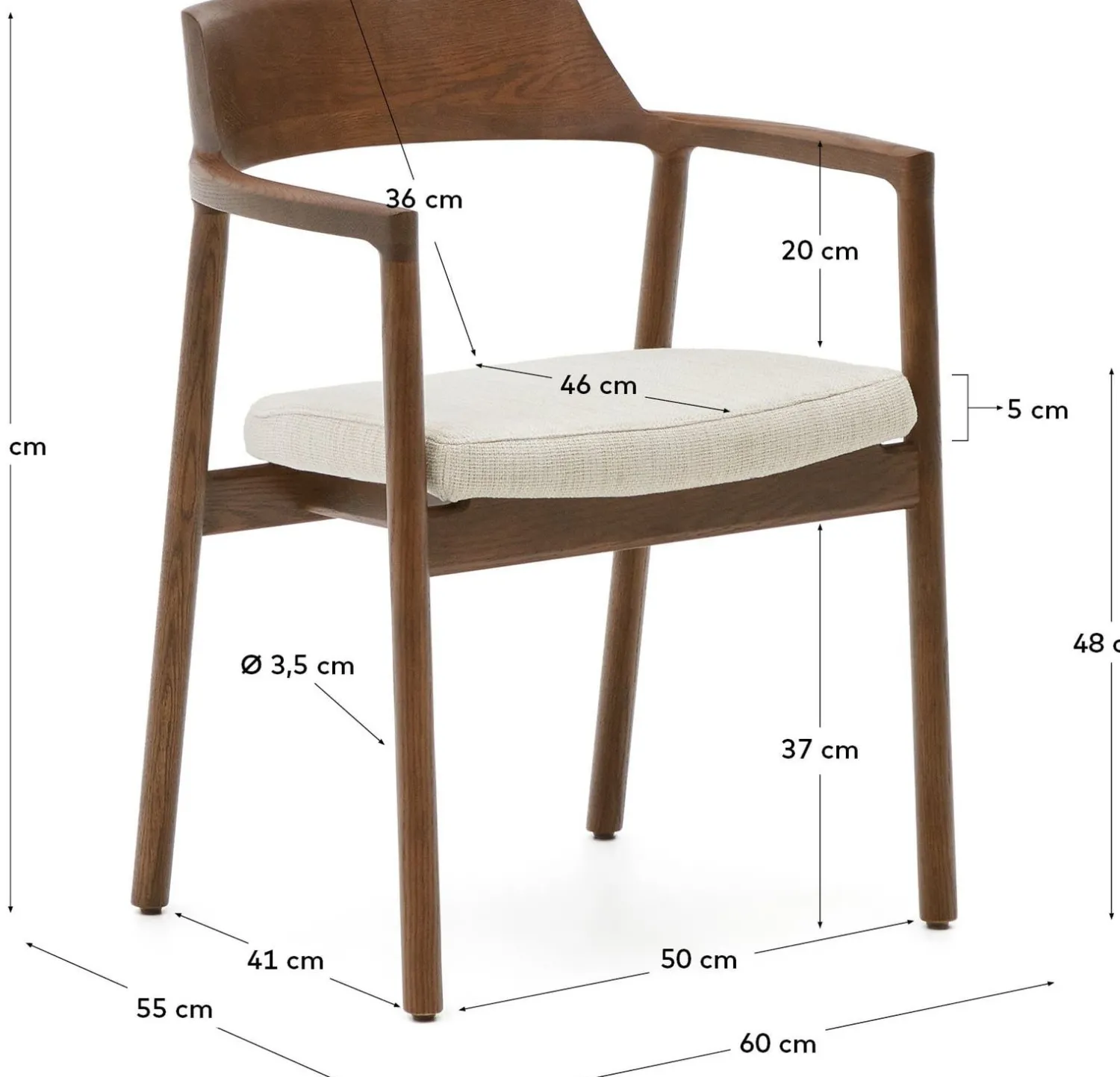 Tuinstoelen|Eetkamerstoelen Met Armleuning-Kave Home Alocs Eetkamerstoel Beige, Walnoot