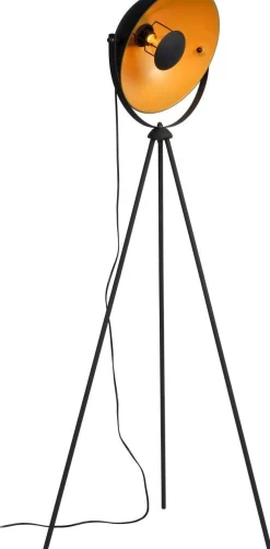 Industriële Vloerlampen|Vloerlampen-Lucide Alvaro Vloerlamp Zwart, Goud