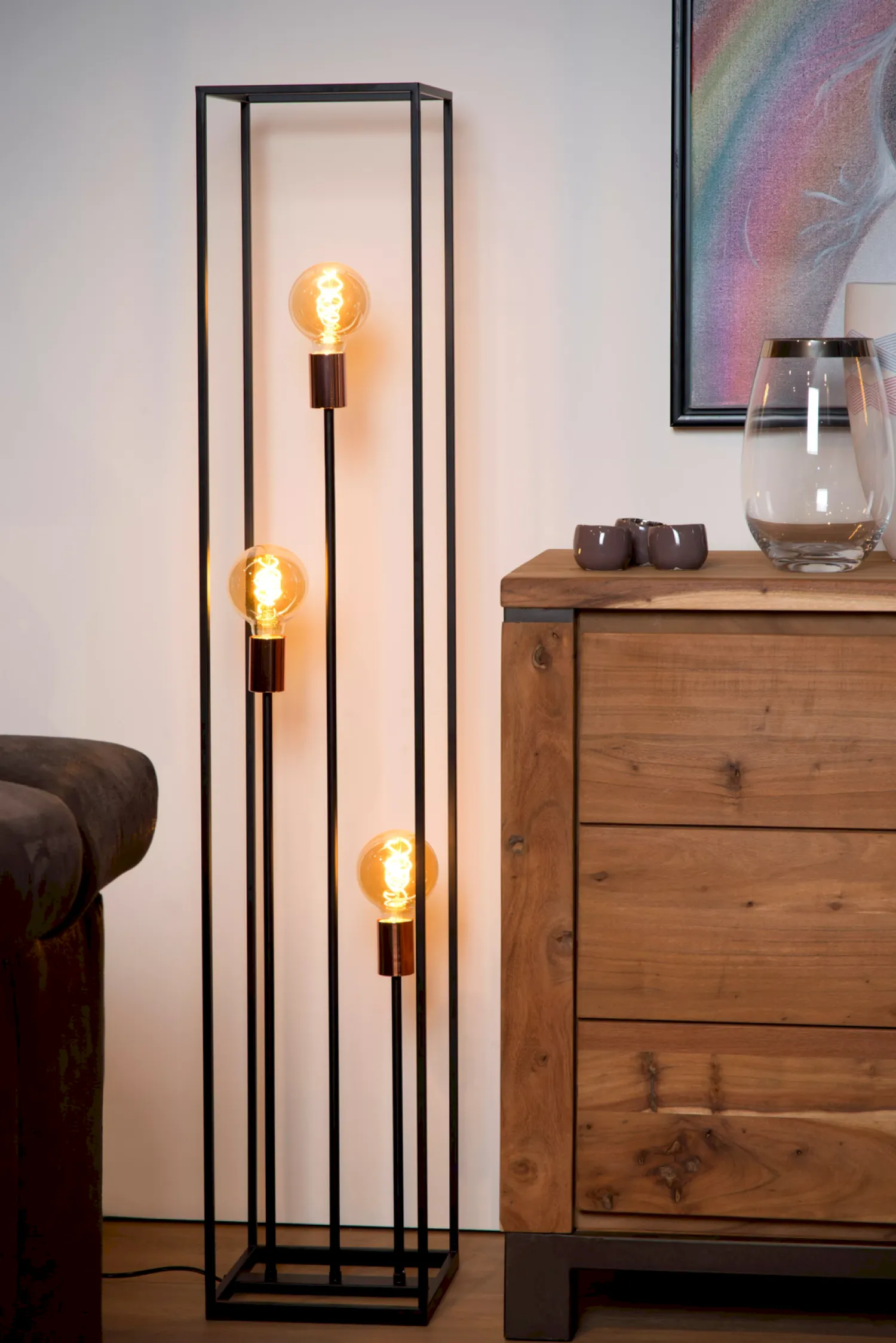 Industriële Vloerlampen|Vloerlampen-Lucide Arthur Vloerlamp Zwart, Koper