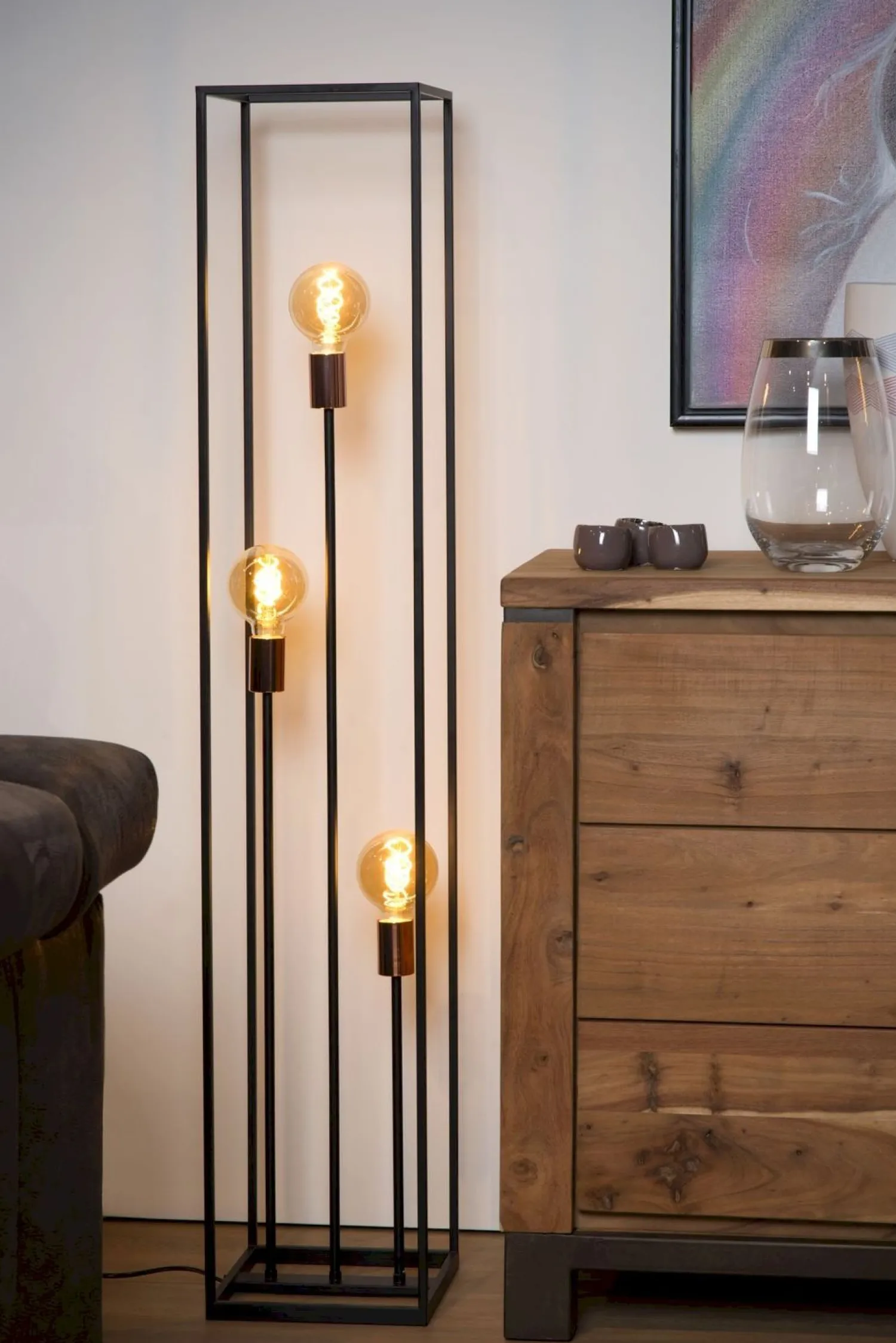 Industriële Vloerlampen|Vloerlampen-Lucide Arthur Vloerlamp Zwart, Koper