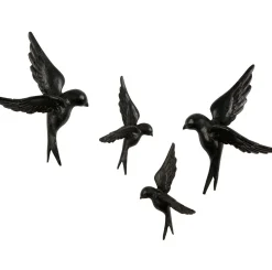 Wanddecoraties-WOOOD Avaler Vogels Set van 4 Wanddecoratie Zwart