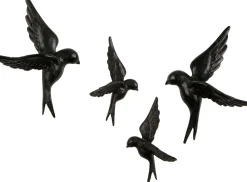 Wanddecoraties-WOOOD Avaler Vogels Set van 4 Wanddecoratie Zwart