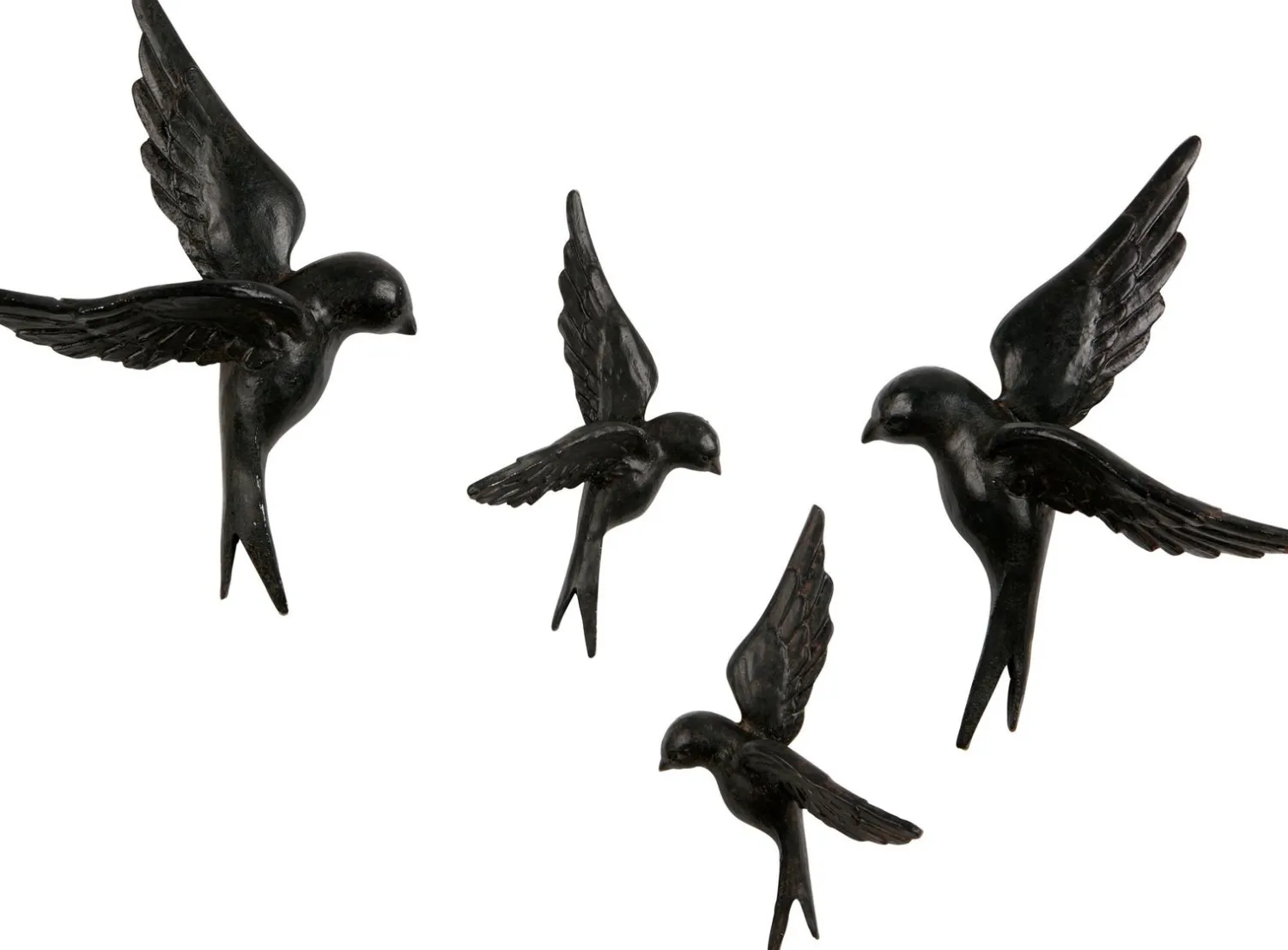 Wanddecoraties-WOOOD Avaler Vogels Set van 4 Wanddecoratie Zwart