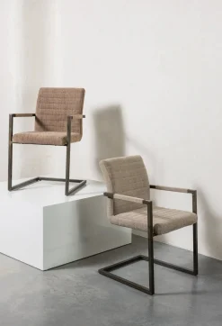 Eetkamerstoelen Met Armleuning-WOOOD Bas Armstoel Zand Melange