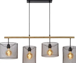 Industriële Hanglampen|Industriële Hanglampen-Lucide Baskett Hanglamp Zwart, Naturel