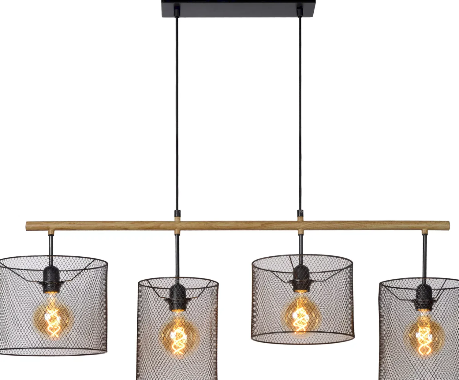 Industriële Hanglampen|Industriële Hanglampen-Lucide Baskett Hanglamp Zwart, Naturel