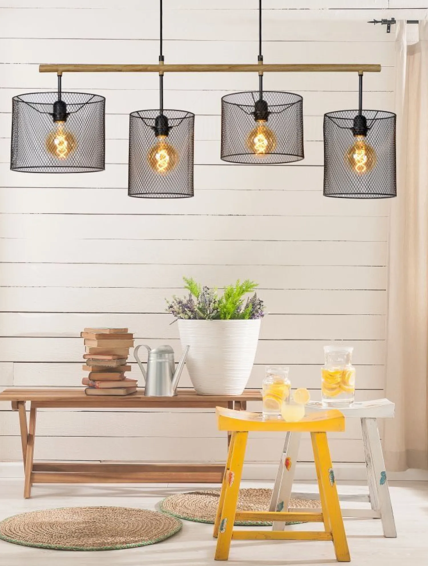 Industriële Hanglampen|Industriële Hanglampen-Lucide Baskett Hanglamp Zwart, Naturel