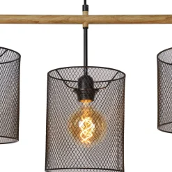 Industriële Hanglampen|Industriële Hanglampen-Lucide Baskett Hanglamp Zwart, Naturel