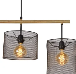 Industriële Hanglampen|Industriële Hanglampen-Lucide Baskett Hanglamp Zwart, Naturel