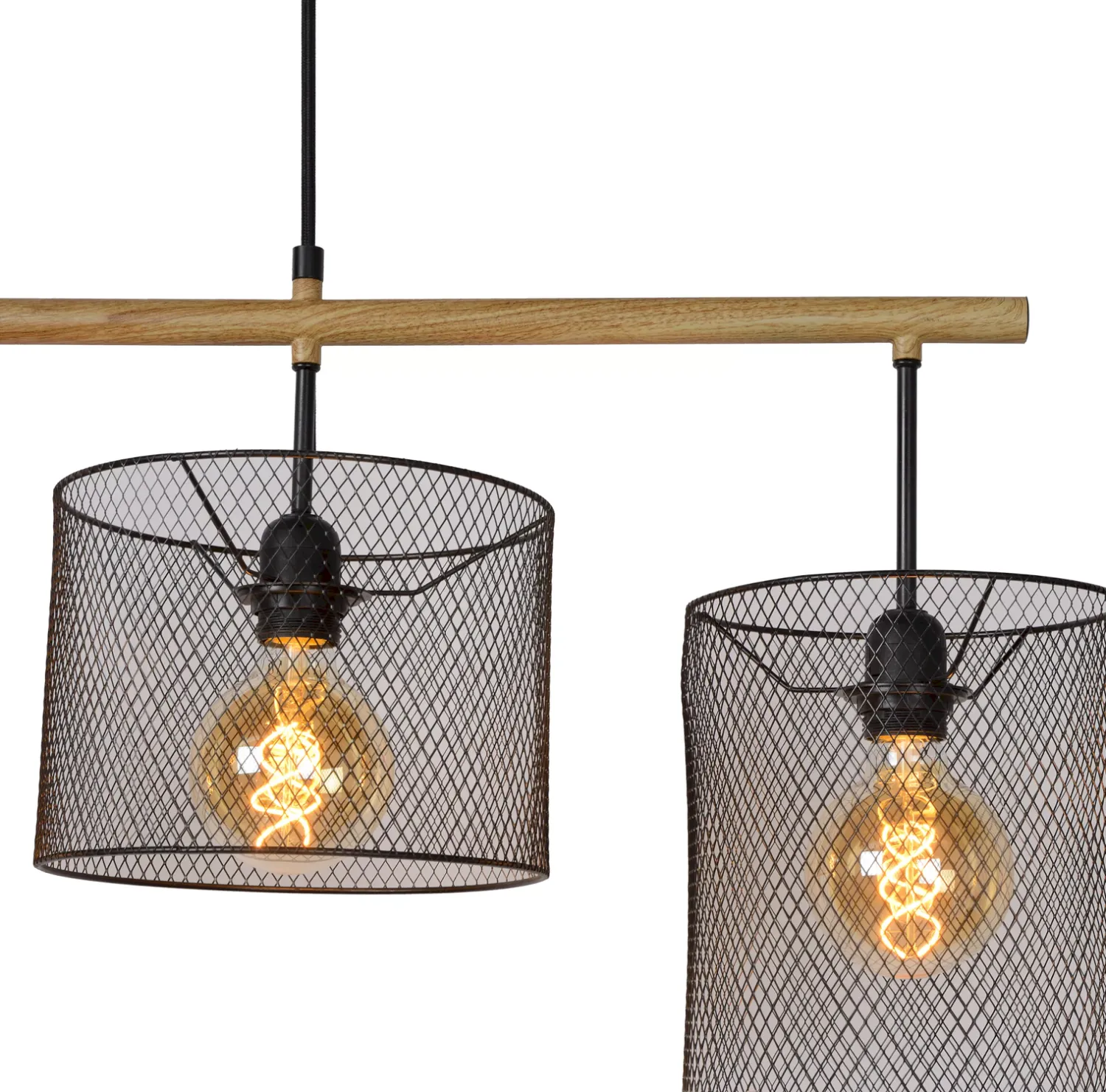 Industriële Hanglampen|Industriële Hanglampen-Lucide Baskett Hanglamp Zwart, Naturel