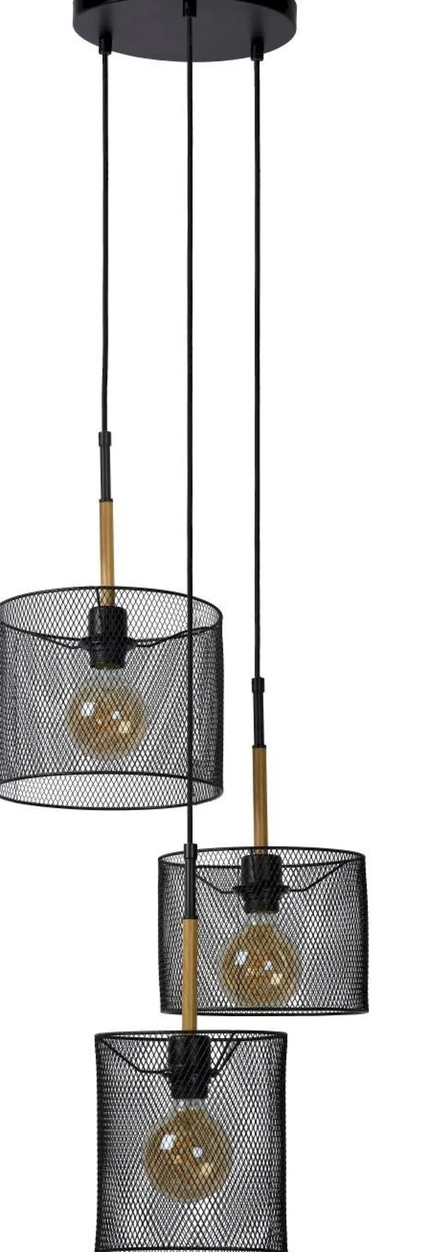 Industriële Hanglampen|Industriële Hanglampen-Lucide Baskett Hanglamp Zwart, Naturel