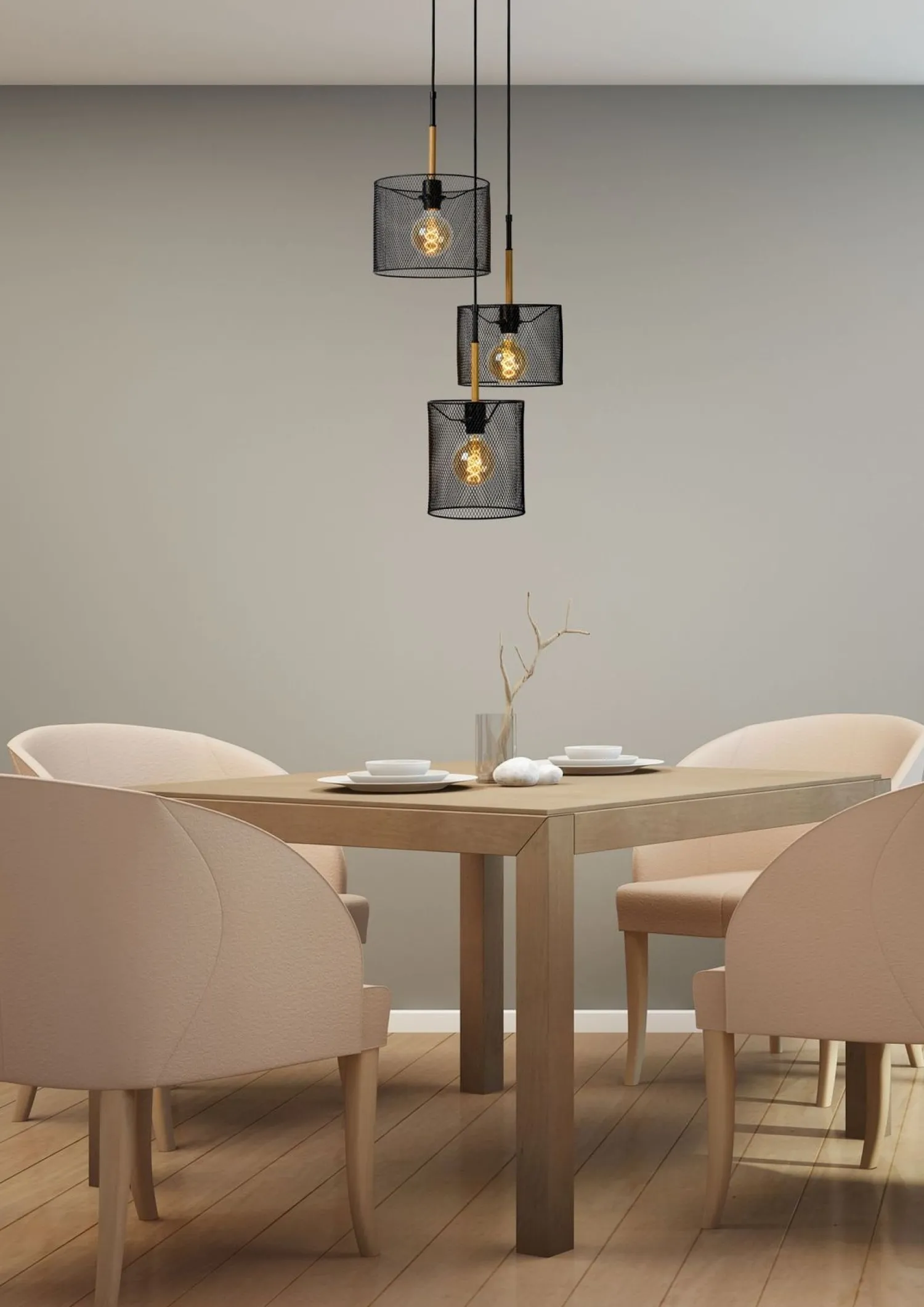 Industriële Hanglampen|Industriële Hanglampen-Lucide Baskett Hanglamp Zwart, Naturel