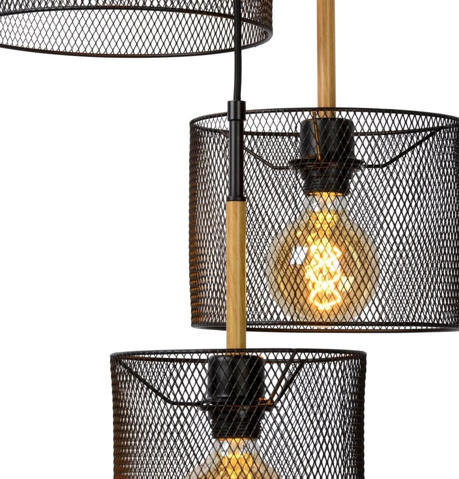 Industriële Hanglampen|Industriële Hanglampen-Lucide Baskett Hanglamp Zwart, Naturel