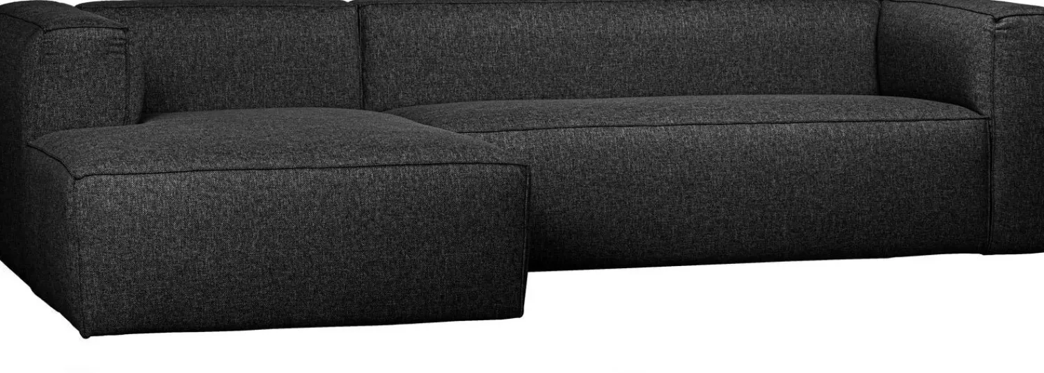 Hoekbanken-WOOOD Bean Gemeleerd Links Hoekbank Dark Grey