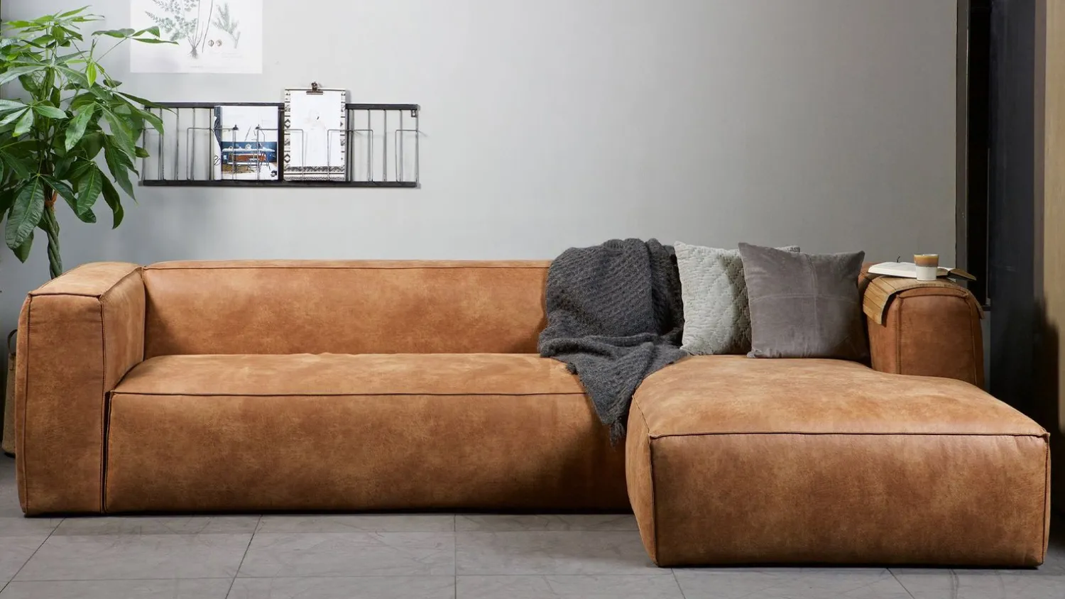 Elementenbanken|Hoekbanken-WOOOD Bean Rechts Hoekbank Cognac