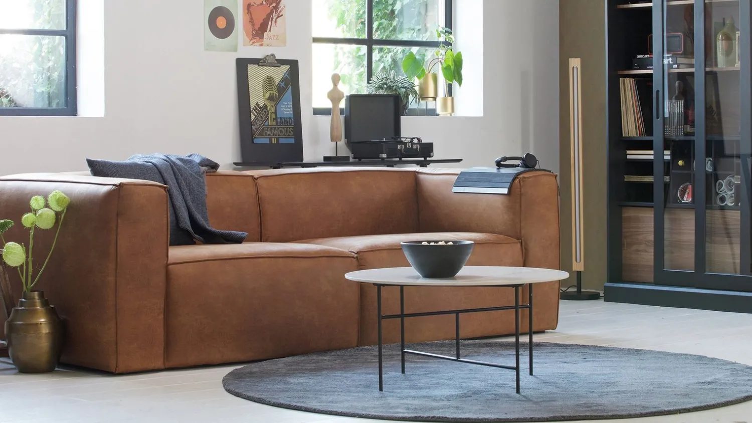 Zitbanken-WOOOD Bean 3,5-Zitsbank cognac