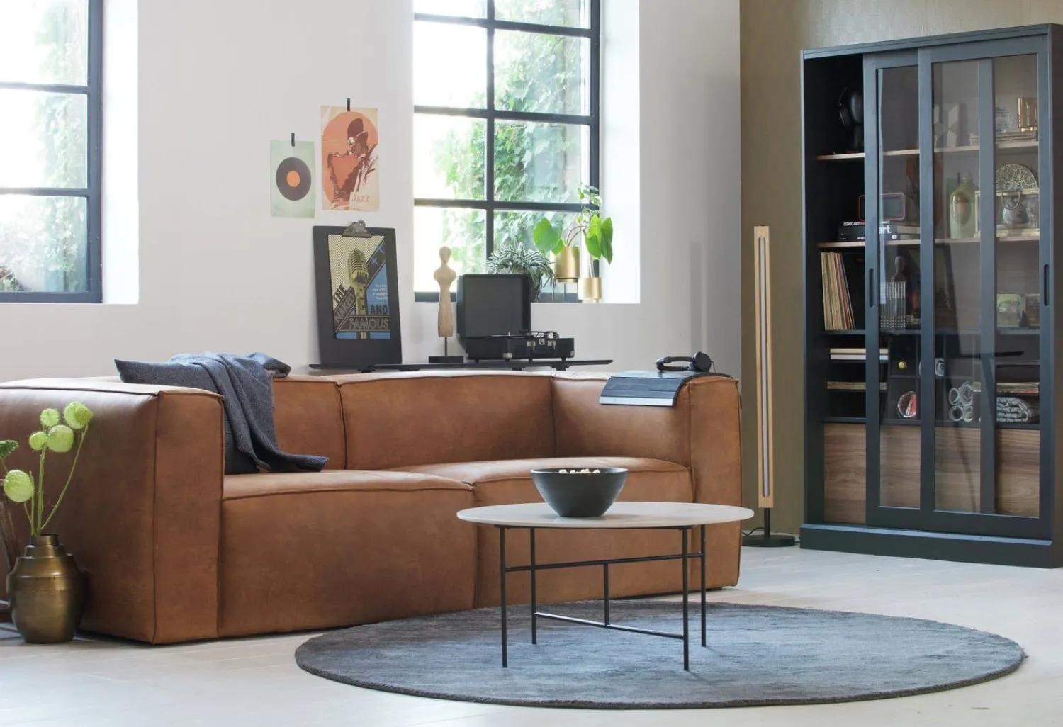 Zitbanken-WOOOD Bean 3,5-Zitsbank cognac