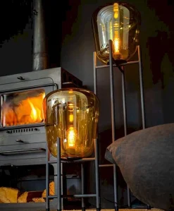 Industriële Vloerlampen|Vloerlampen-Eijerkamp Collectie Benn Vloerlamp Zwart, Goud