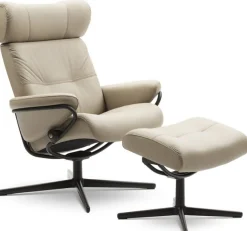 Leren Fauteuils|Relaxfauteuils-Stressless Berlin Relaxfauteuil + Hocker Latte