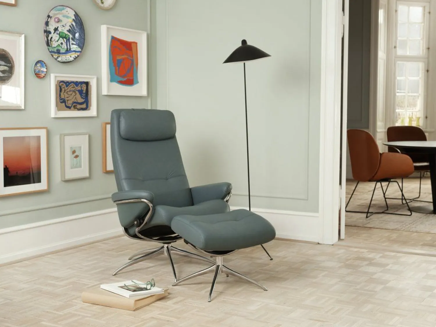 Leren Fauteuils|Relaxfauteuils-Stressless Berlin Relaxfauteuil + Hocker Latte