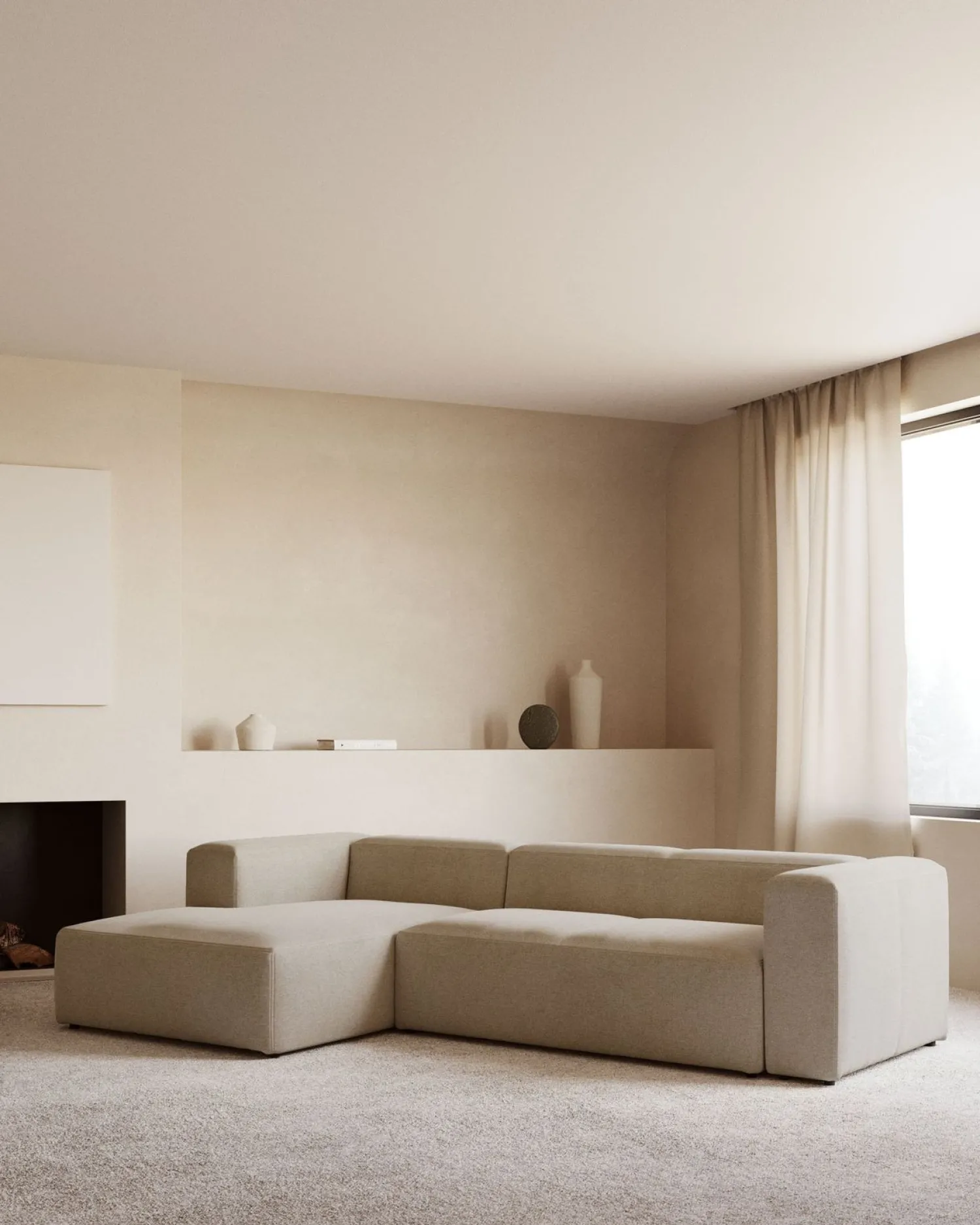 Hoekbanken-Kave Home Blok 3-Zits Hoekbank Beige