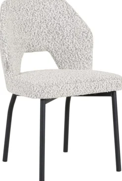 Eetkamerstoelen Zonder Armleuning-MUST Living Bloom Eetkamerstoel Bouclé Light Grey