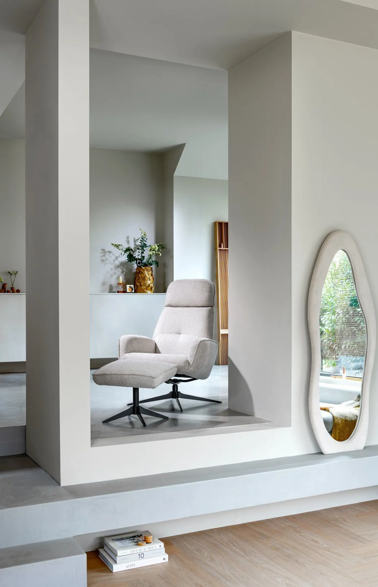Draaifauteuils|Relaxfauteuils-XOOON Bobbian Relaxfauteuil Creme