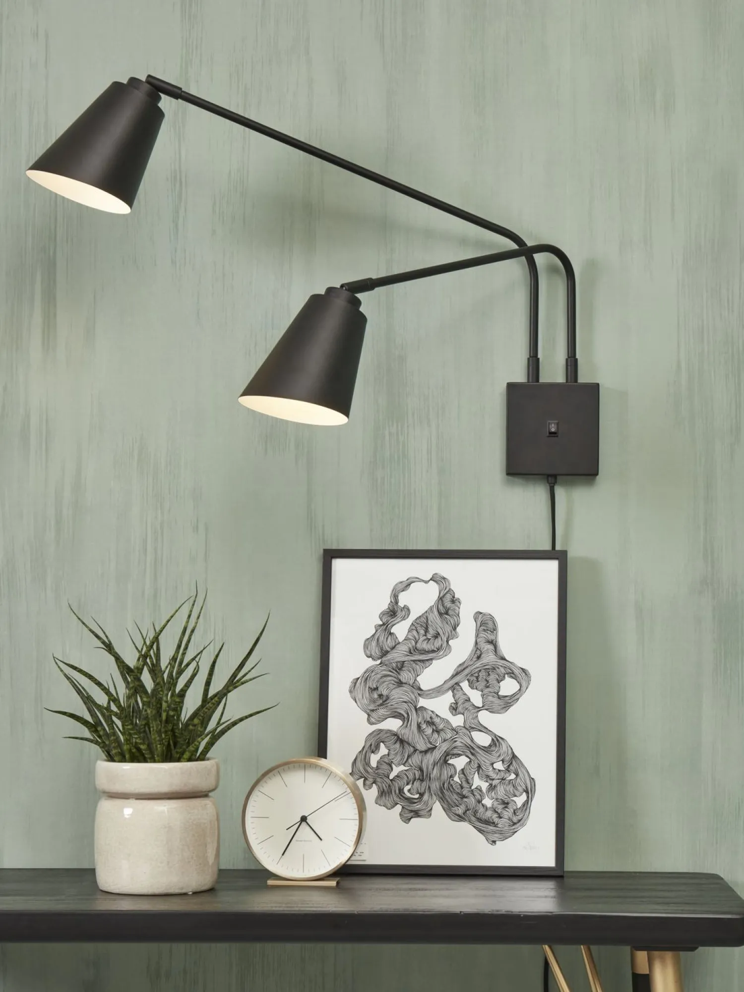 Industriële Wandlampen|Wandlampen-It's about RoMi Bremen 2 spots Wandlamp Black