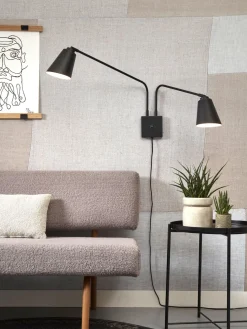 Industriële Wandlampen|Wandlampen-It's about RoMi Bremen 2 spots Wandlamp Black