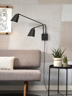 Industriële Wandlampen|Wandlampen-It's about RoMi Bremen 2 spots Wandlamp Black