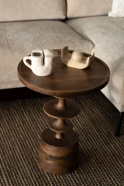 Houten Bijzettafels|Ronde Bijzettafels-Dutchbone Cath Bijzettafel Walnut