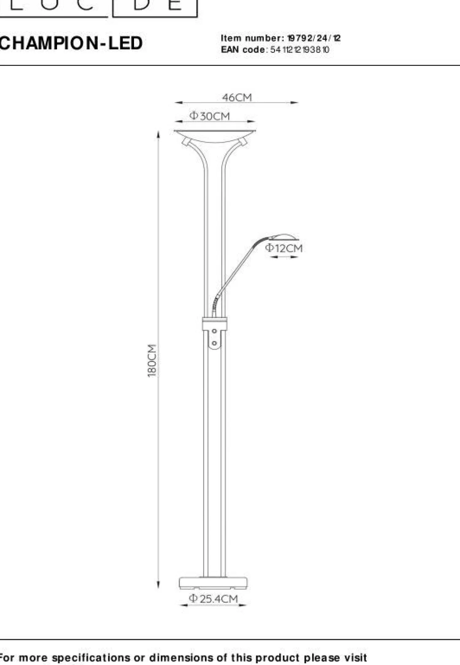 Moderne Vloerlampen|Vloerlampen-Lucide Champion-Led Vloerlamp Chroom