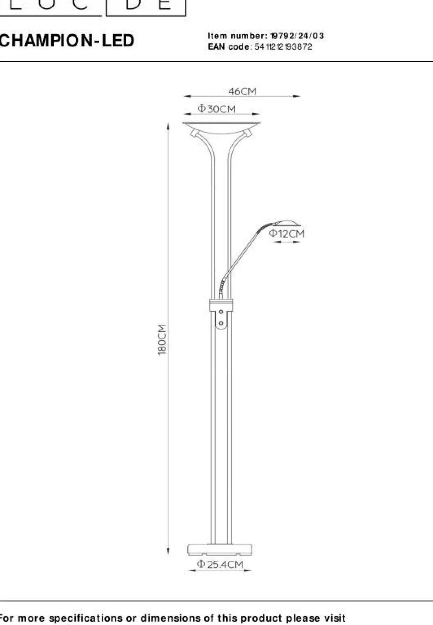 Vloerlampen|Vloerlampen-Lucide Champion-Led Vloerlamp Brons