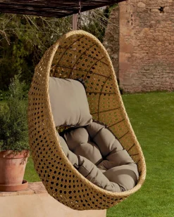 Tuinstoelen-Kave Home Cira Outdoor Hangstoel Naturel, Bruin