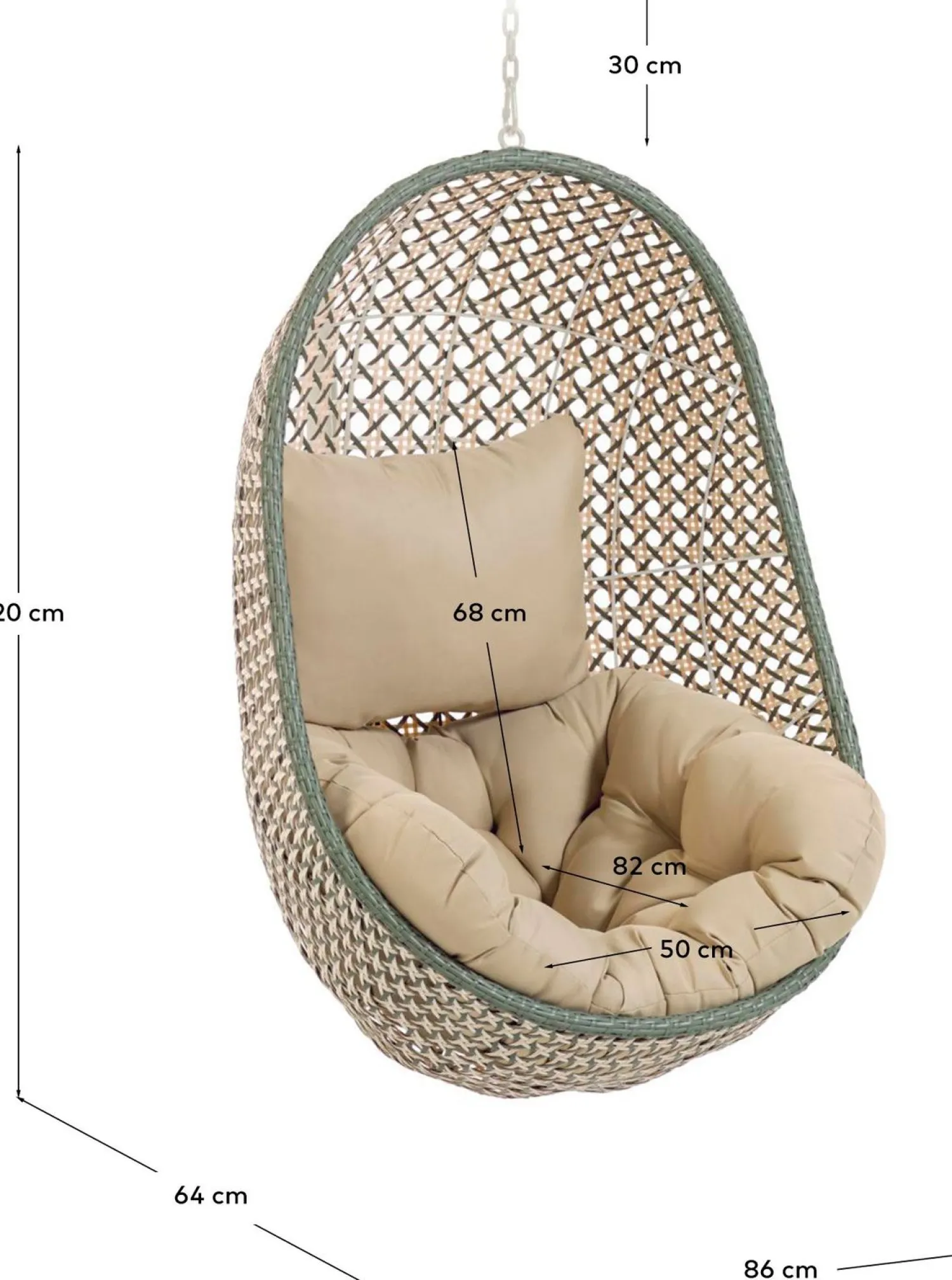 Tuinstoelen-Kave Home Cira Outdoor Hangstoel Groen, Creme