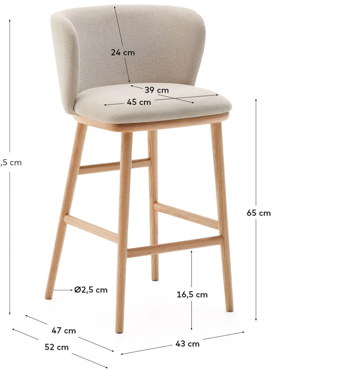 Stoffen Barkrukken-Kave Home Ciselia Barstoel Beige, Naturel