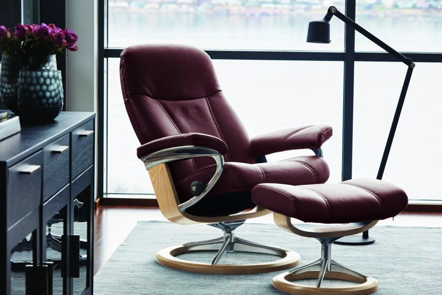 Relaxfauteuils-Stressless Consul Relaxfauteuil + Hocker Light Grey