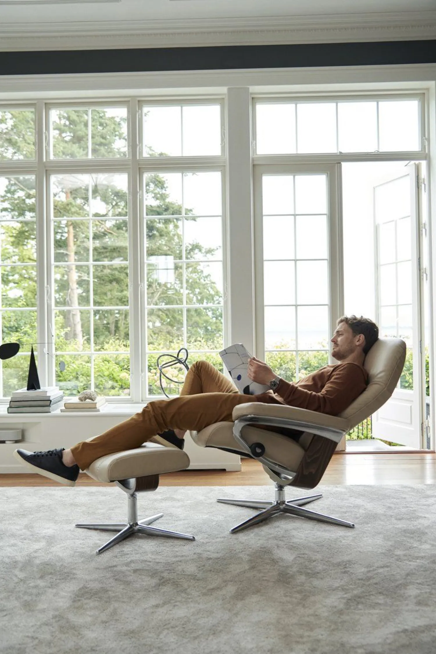 Relaxfauteuils-Stressless Consul Relaxfauteuil + Hocker Light Grey