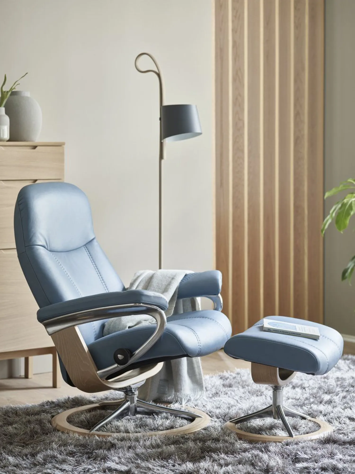 Relaxfauteuils-Stressless Consul Relaxfauteuil + Hocker Light Grey