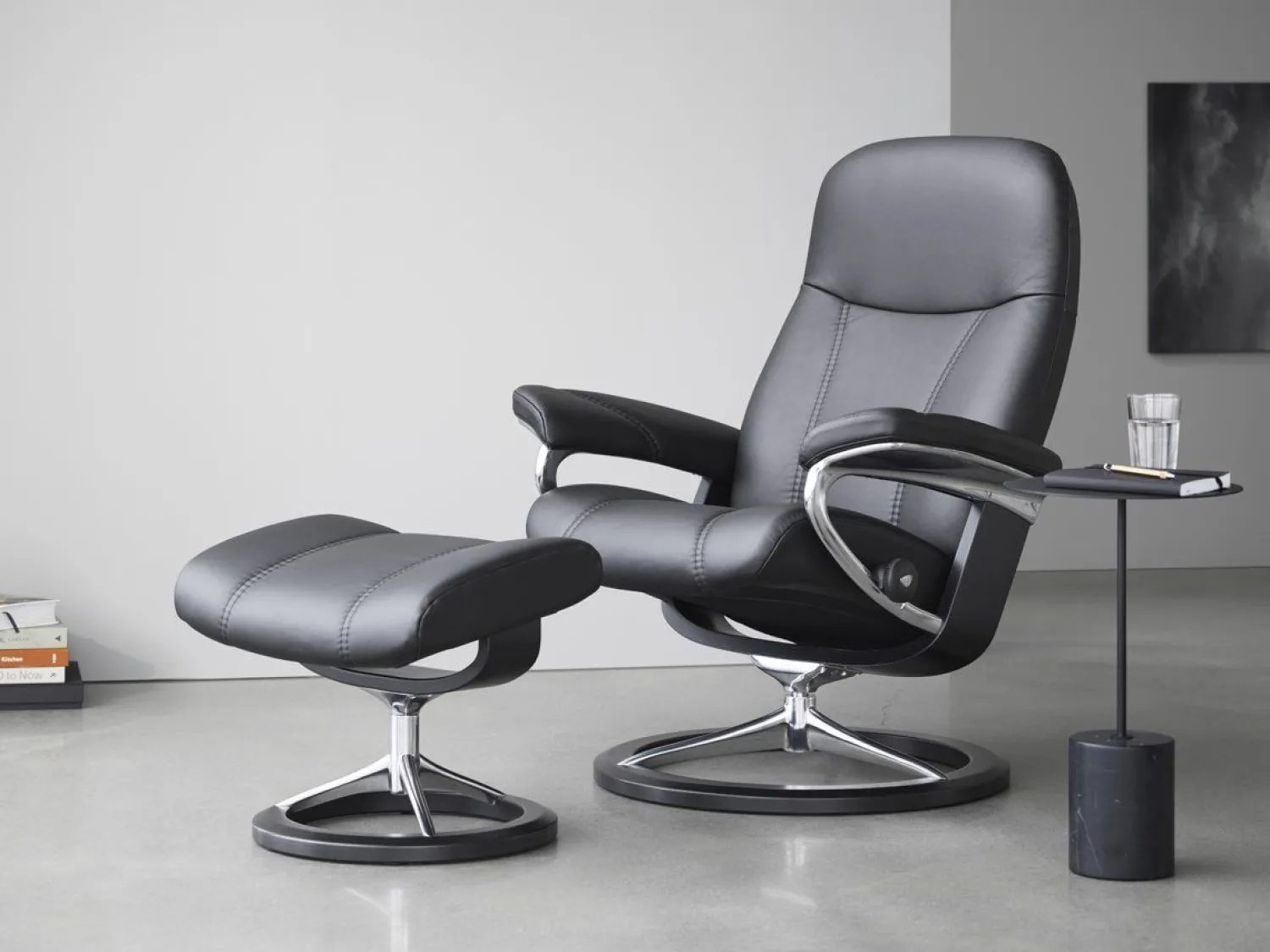 Relaxfauteuils-Stressless Consul Relaxfauteuil + Hocker Light Grey