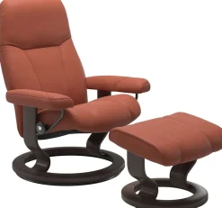 Leren Fauteuils|Relaxfauteuils-Stressless Consul Relaxfauteuil + Hocker Henna