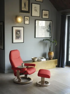 Leren Fauteuils|Relaxfauteuils-Stressless Consul Relaxfauteuil + Hocker Henna