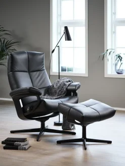 Leren Fauteuils|Relaxfauteuils-Stressless David Relaxfauteuil + Hocker Dark Mushroom