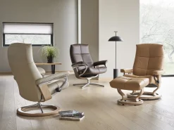 Leren Fauteuils|Relaxfauteuils-Stressless David Relaxfauteuil + Hocker Dark Mushroom