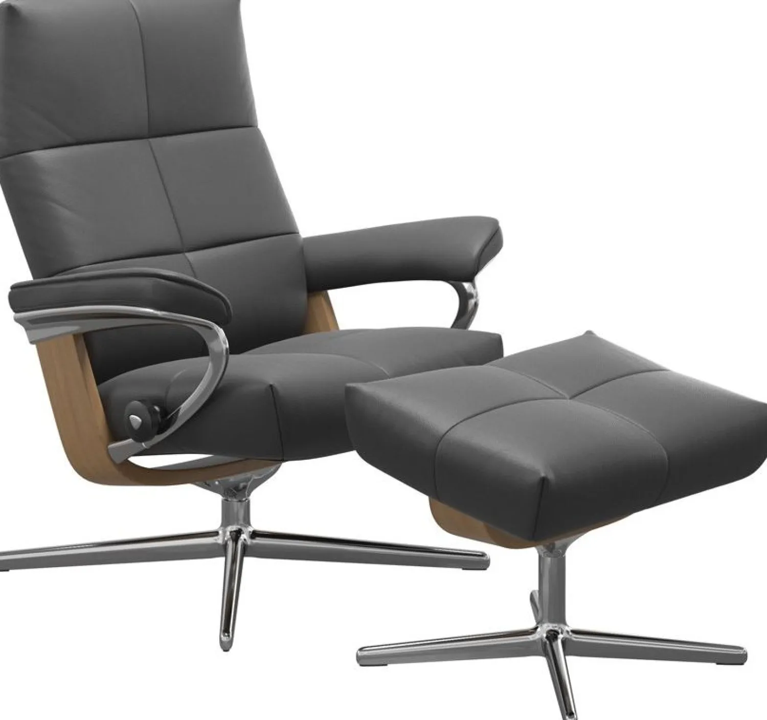 Leren Fauteuils|Relaxfauteuils-Stressless David Relaxfauteuil + Hocker Dark Mushroom