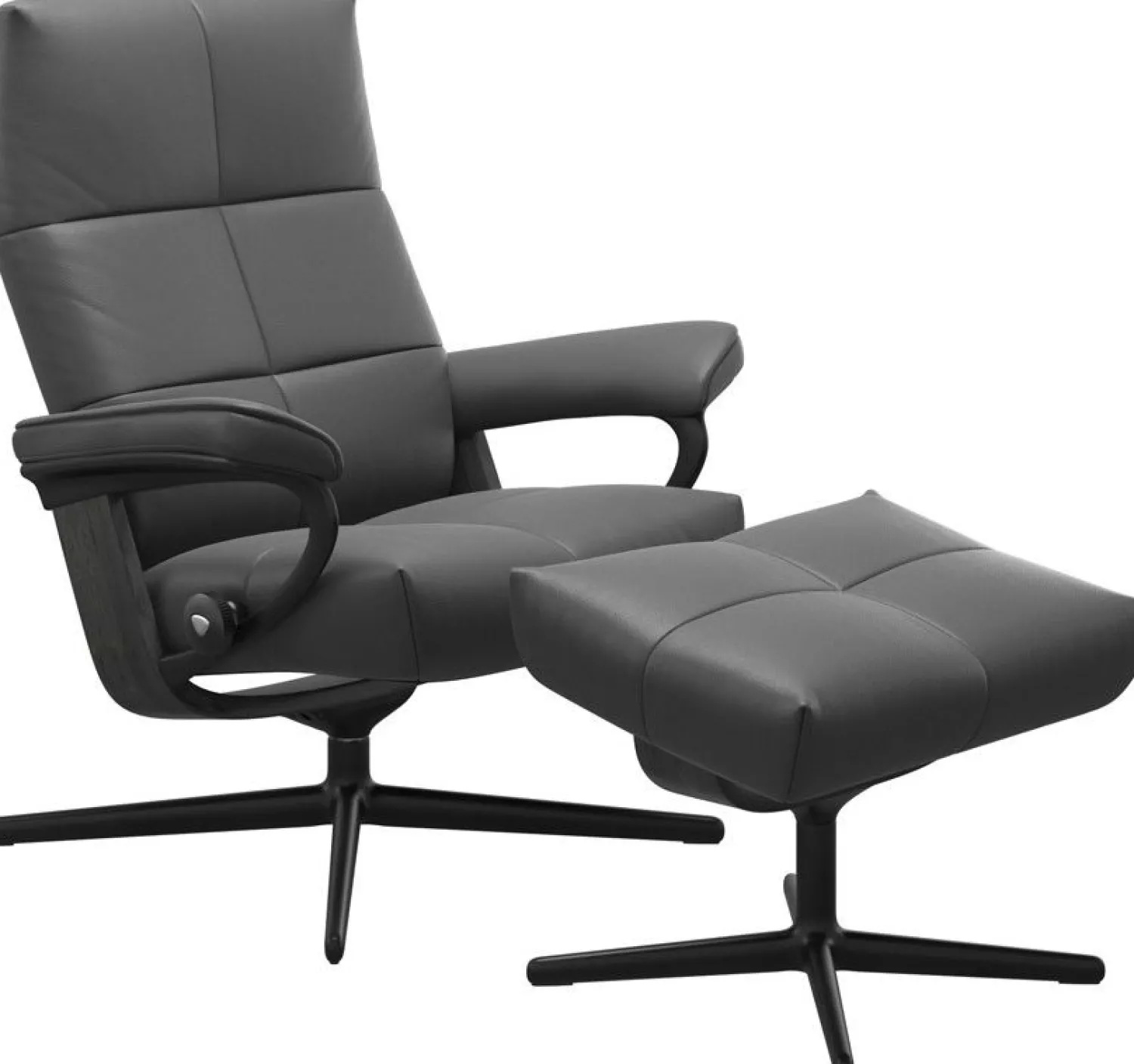 Leren Fauteuils|Relaxfauteuils-Stressless David Relaxfauteuil + Hocker Dark Mushroom