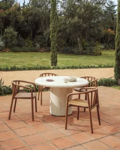 Tuintafels|Ronde Eettafels-Kave Home Drasi Outdoor Eettafel Beige, Wit, Ecru